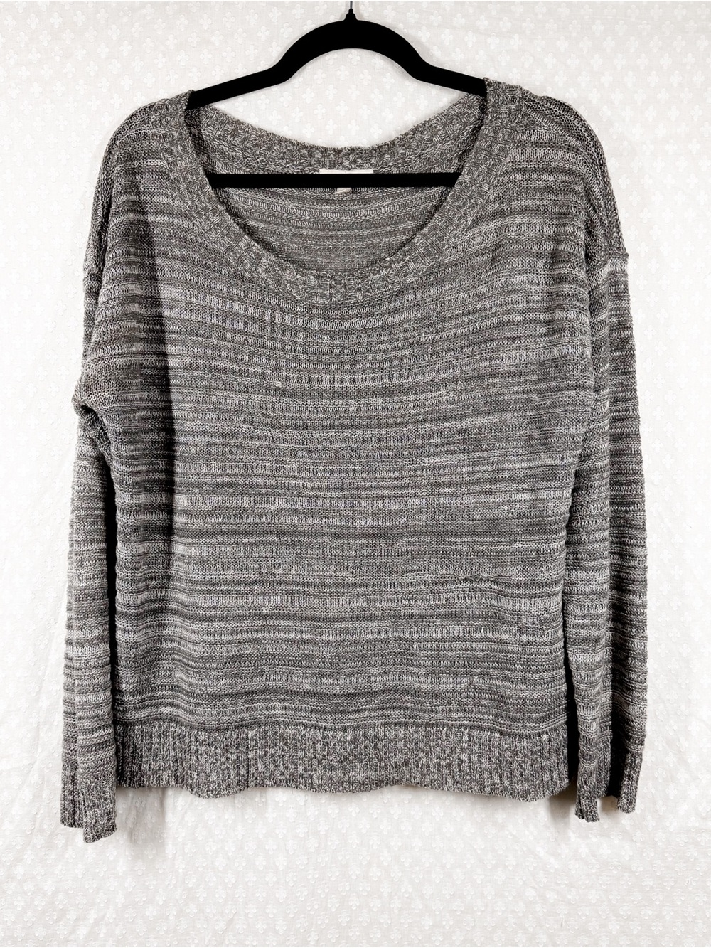 Eileen Fisher Grey Striped Knit 100% Linen Boat Neck Sweater